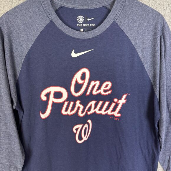 Washington‎ Nationals Shirt Men’s M Blue Nike MLB Authentic 3/4 Sleeve Baseball - Picture 2 of 8